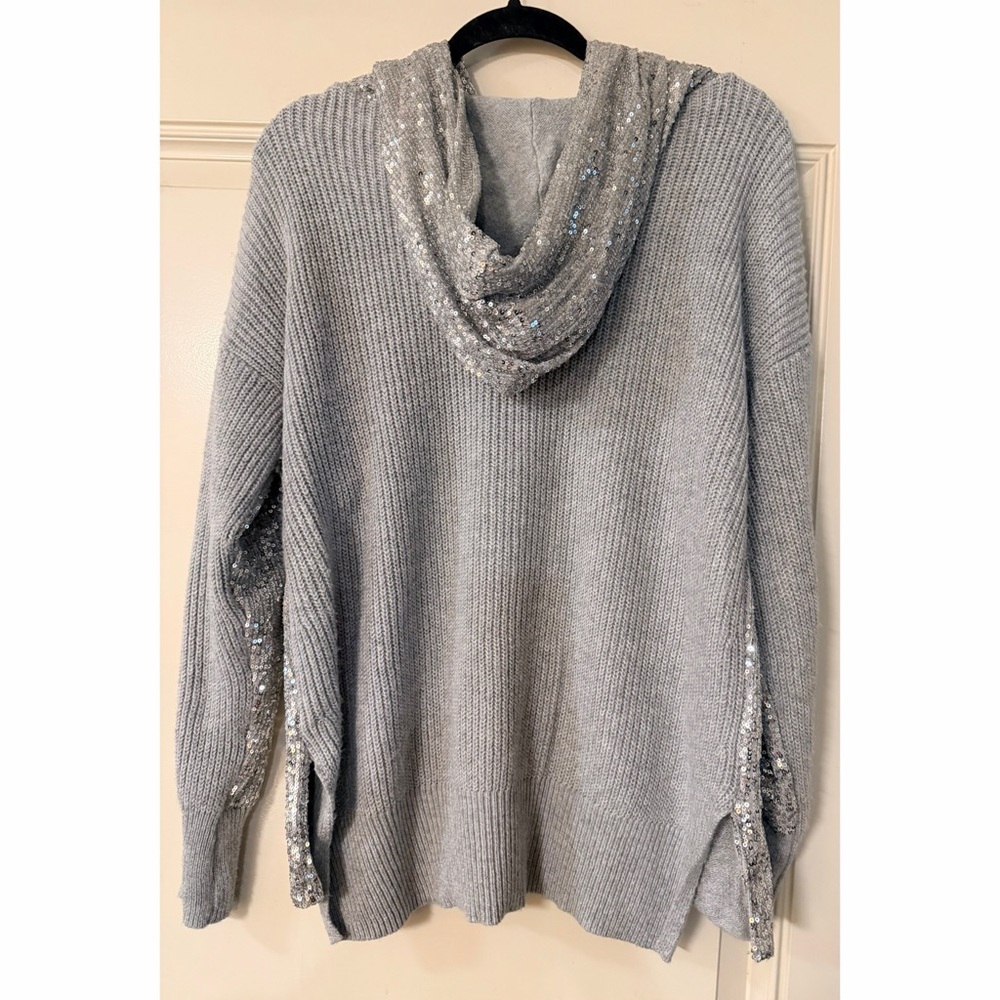INC International Concepts Silver Sequin V-Neck Pullover - Picture 4 of 7